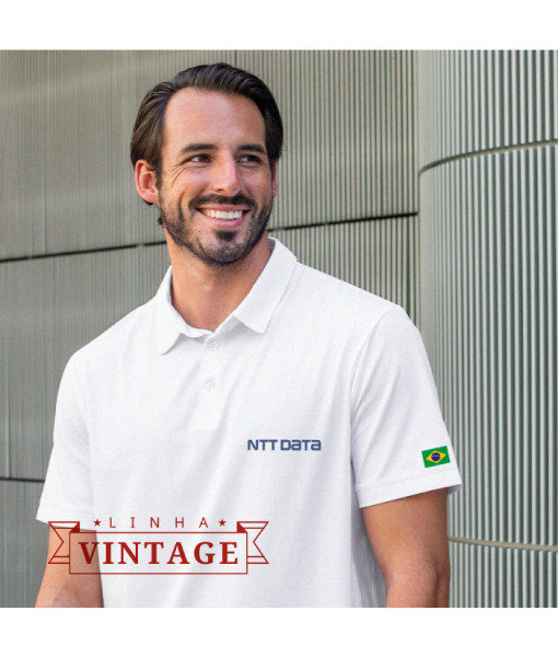 Camiseta Polo Vintage Manga Curta Branco - NTTDATA Company Store