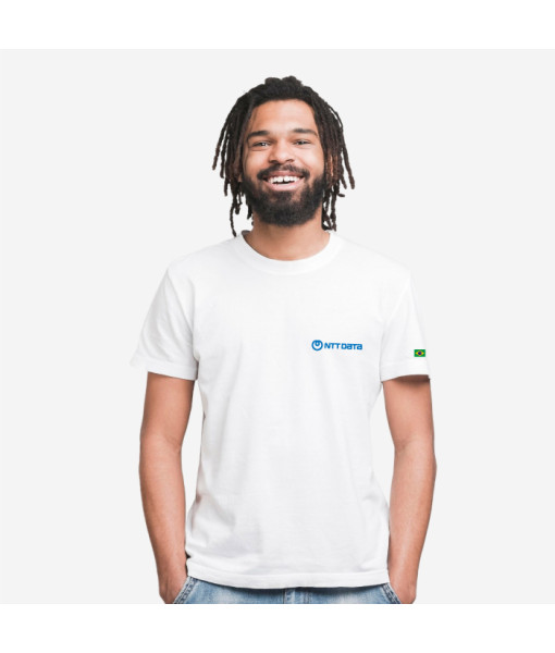 Camiseta Algodao Branca com Bandeira na Manga - NTTDATA Company Store